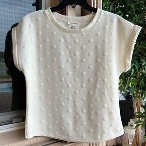Ivory Swiss Dot Textured Shirt Sleeve Top Sz S
